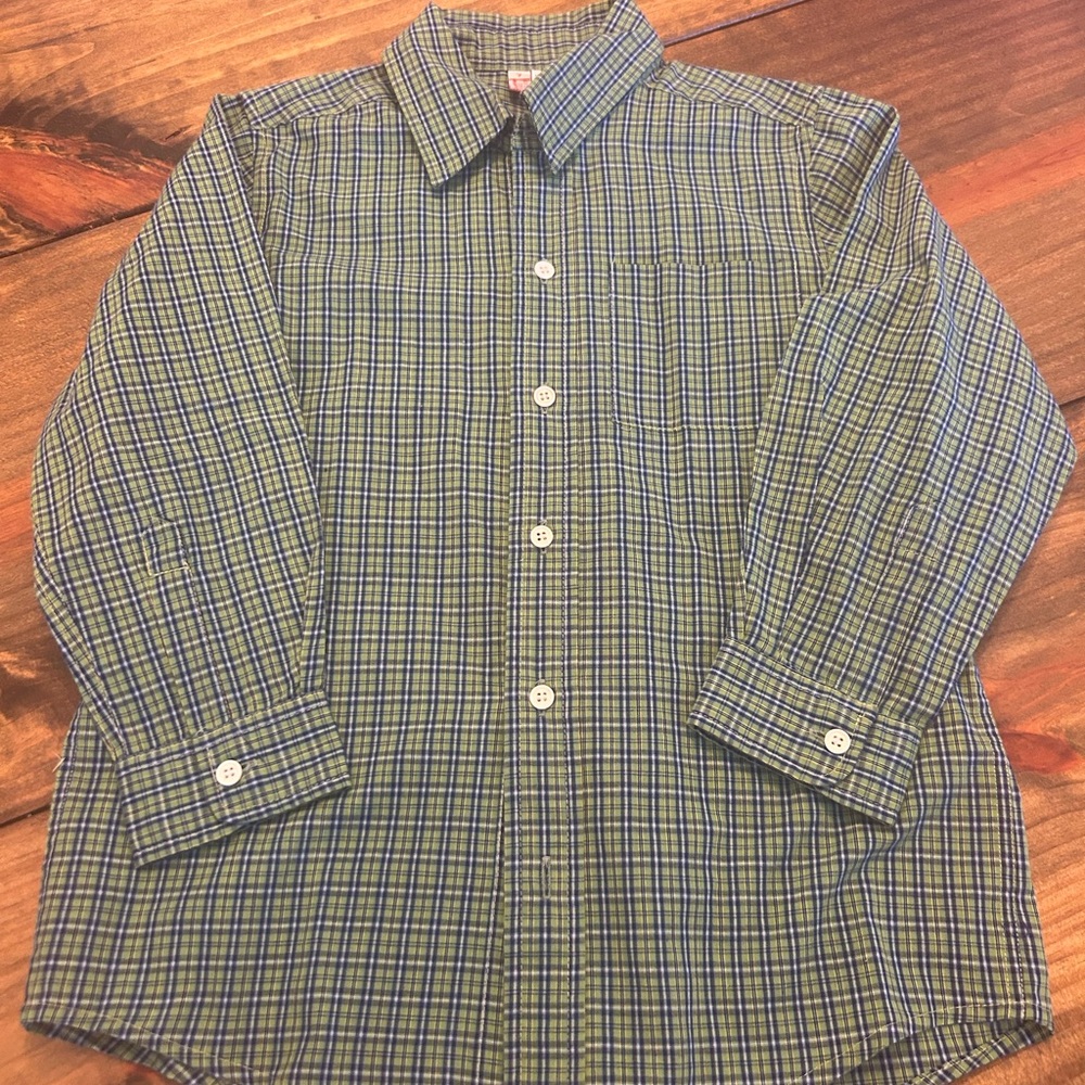 ✨Youth Plaid Button-Up Shirt - Blue and Green